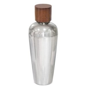 COCTELERA DE ACERO INOXIDABLE Y MADERA CAPACIDAD 800ML Y MEDIDOR DE 40ML